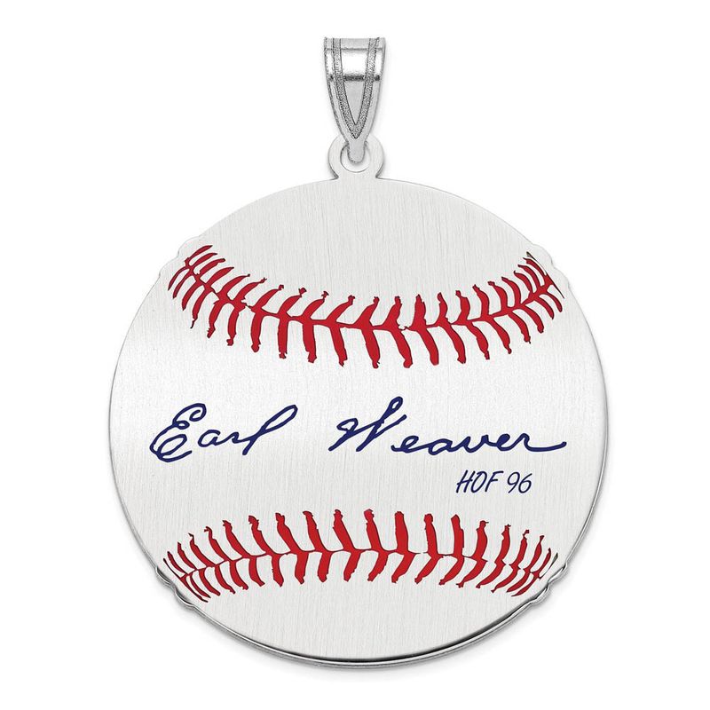 Sterling Silver Earl Weaver Signature Lg Enamel Baseball Pendant
